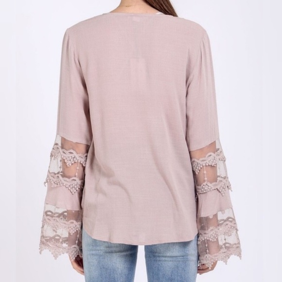 LAST: Small Lace Surplice Top in Taupe - Picture 3 of 6